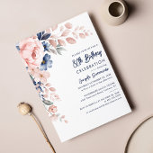 Papier Pink Floral 80th Birthday Party Script Invitation