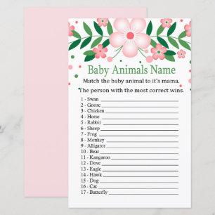 Papier Pink Floral Baby Animaux Nom Jeu