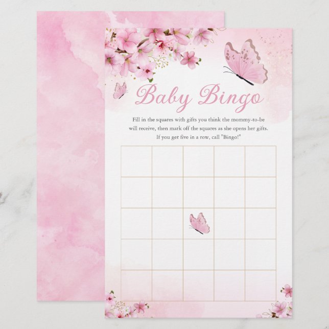 Papier Pink Floral Baby shower Bingo Jeu (Devant / Derrière)