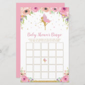 Papier Pink Floral Baby shower Fairy Jeu de Bingo (Devant / Derrière)