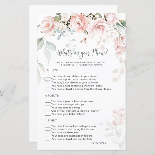 Papier Pink Floral Foliage Baby Ce qui est sur votre jeu (Devant / Derrière)