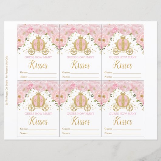 Papier Pink Floral Princess Devine Combien De Baisers Jeu (Devant)