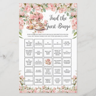 Papier Pink Floral Tea Party Bridal Find the Guest Bingo