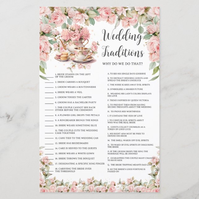 Papier Pink Floral Tea Party Bridal Wedding Traditions (Devant)