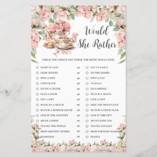 Papier Pink Floral Tea Party Bridal Would She Rather Game