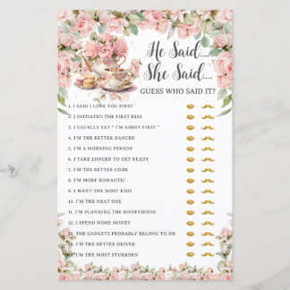 Papier Pink Floral Tea Party He Said She Said Bridal Game