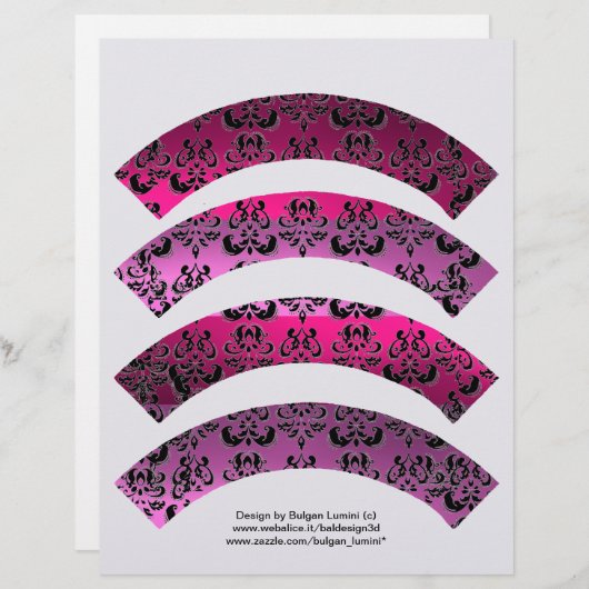 PAPIER PINK FUCHSIA BLACK DAMASK CUPCAKE LINER CUTOUT (Devant / Derrière)