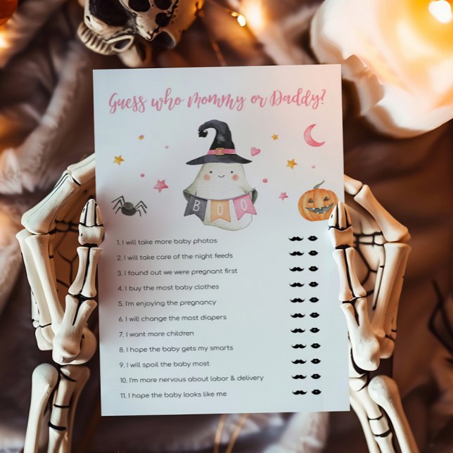 Papier Pink Ghost Little Boo Devine qui maman ou papa jeu (Little Boo Baby Shower Guess who Mommy or Daddy Game)