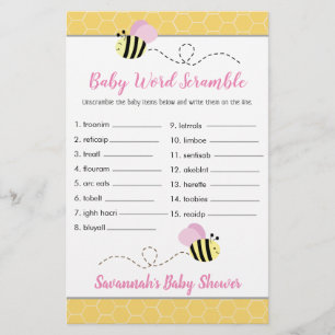 Papier Pink Girl Bee Baby shower Baby Word Scramble Jeu