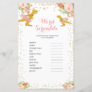 Papier Pink Gold Dino Girl Aquarelle Word Scramble Jeu