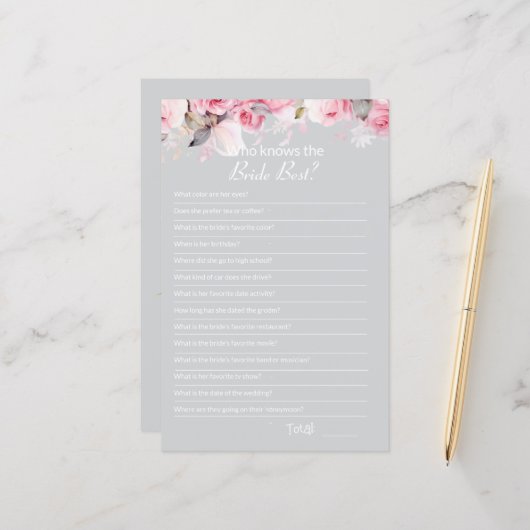Papier Pink Gray Bridal Shower How well do you Game Card (Devant/Arrière en situation)