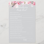Papier Pink Gray Bridal Shower How well do you Game Card (Devant)