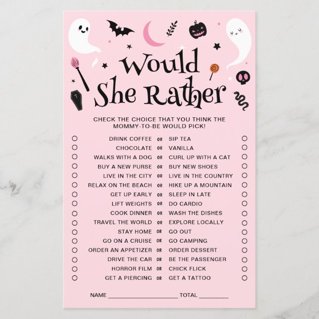 Papier Pink Halloween Baby shower Voudrait-Elle Plutôt Jo (Devant)
