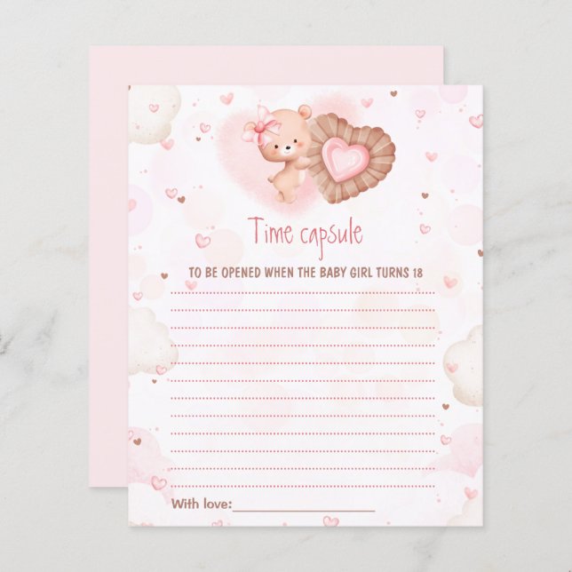 Papier Pink Heart Time Capsule Card Valentine Baby shower (Devant / Derrière)