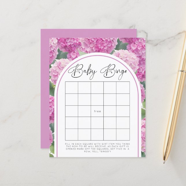 Papier Pink Hydrangea Baby shower Baby Bingo Jeu (Devant/Arrière en situation)