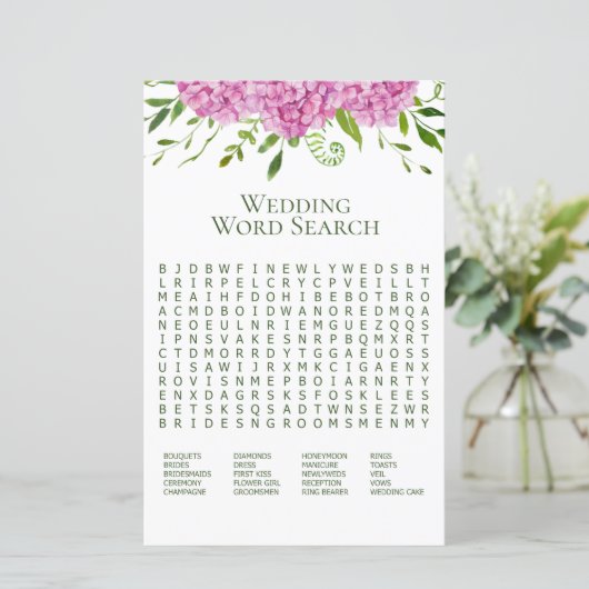 Papier Pink Hydrangea Word Recherche Jeu de douche (Debout devant)