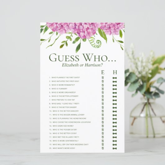 Papier Pink Hydrangeas Devine Qui Douche Jeu (Debout devant)