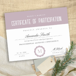 Papier Pink Lilac Certificat minimal de participation