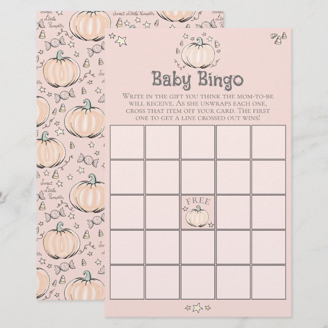 Papier Pink Little Citrouille Bingo Baby shower de  (Devant / Derrière)