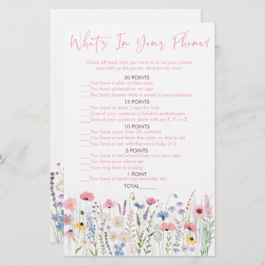 Papier Pink Meadow Fleurs sauvages Ce qui est dans votre (Devant / Derrière)