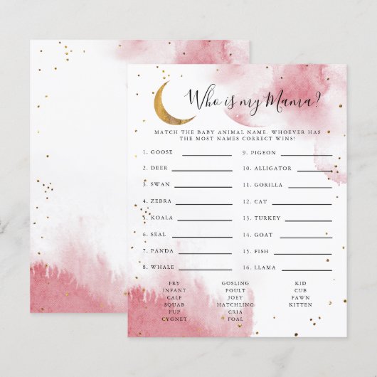 Papier Pink Moon Qui Est Mon Baby shower Mama Jeu (Devant / Derrière)