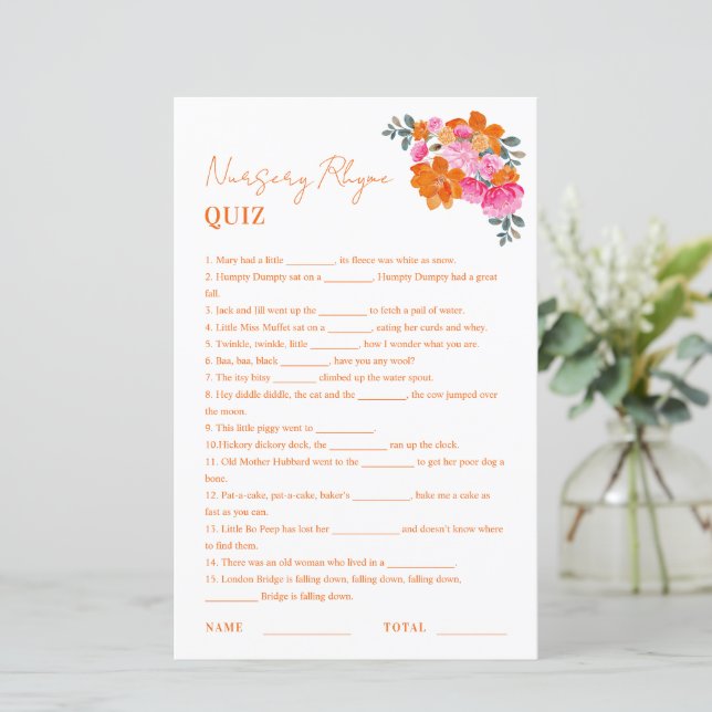 Papier Pink Orange Nursery Rhyme jeu de Baby shower (Debout devant)