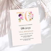 Pink pêche floral 70e anniversaire invitation budg