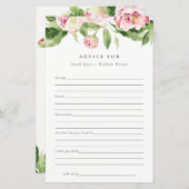 Papier Pink Peony souhaits floraux Conseils pour mariée (Devant / Derrière)