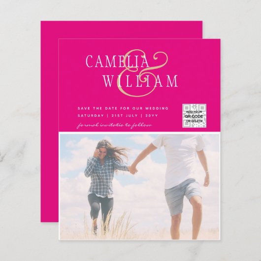 Papier Pink Photo Wedding Inviter QR Code Enregistrer Dat (Devant / Derrière)