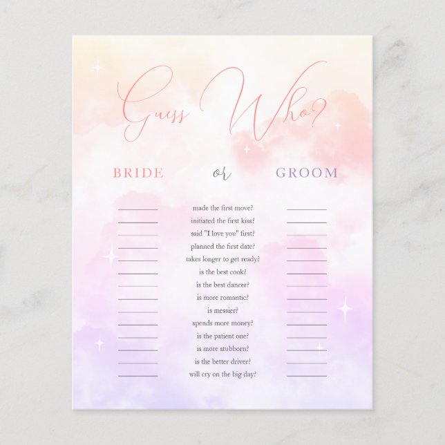 Papier Pink Purple Devinez Qui Marié ou Groom Jeu nuptial (Devant)