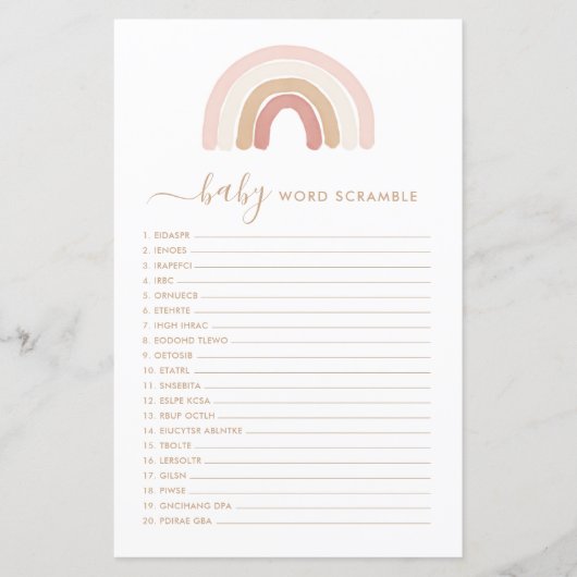 Papier Pink Rainbow Word Scaming Baby shower jeu (Devant)