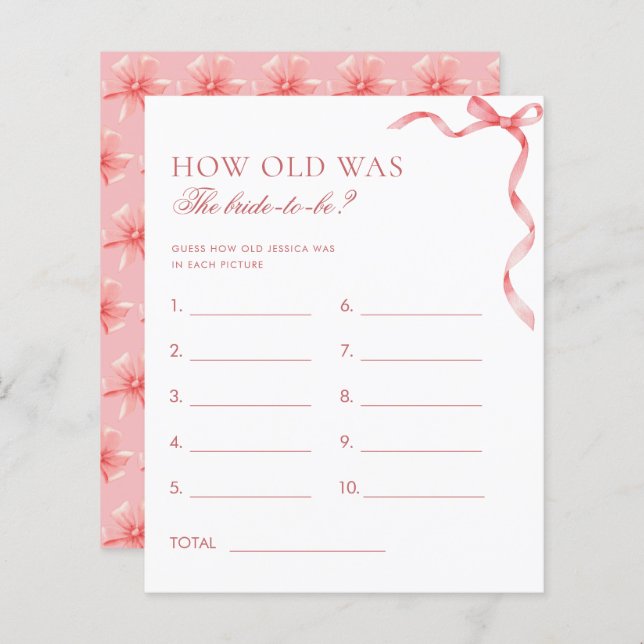 Papier Pink Ribbon Bow Quel Âge Était Le Jeu De Mariée (Devant / Derrière)