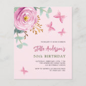 Papier Pink rose papillon budget invitation anniversaire (Devant)