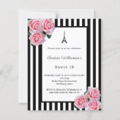 Papier Pink roses black white stripes Paris Sweet 16 (Devant)