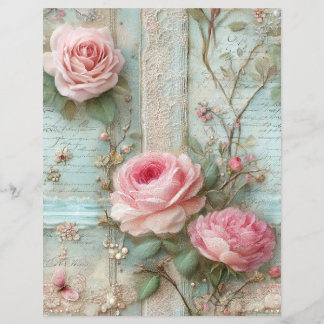 Papier Pink Roses Vintage Junk Journal Scrapbook Paper