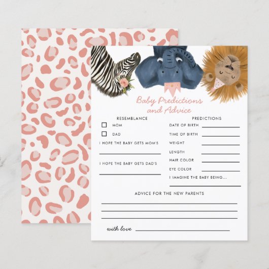 Papier Pink Safari Animaux Baby Predictions & Conseils Ca (Devant / Derrière)