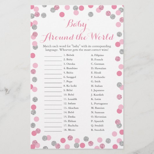 Papier Pink Silver Baby autour du monde jeu de traduction (Devant)