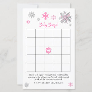 Papier Pink Silver Snowflake Baby Shower Bingo Game 