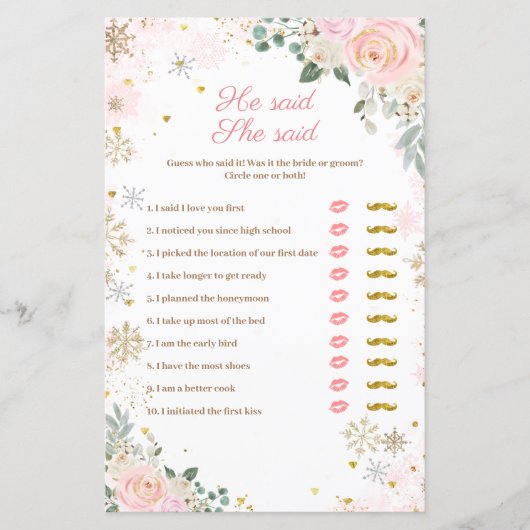 Papier Pink Snowflakes Floral Il a dit qu'elle a dit Cart (Devant)