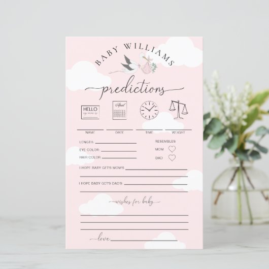 Papier Pink Stork Baby Predictions Jeu (Debout devant)
