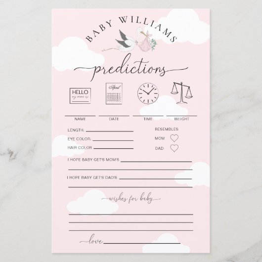 Papier Pink Stork Baby Predictions Jeu (Devant)