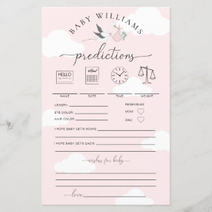 Papier Pink Stork Baby Predictions Jeu