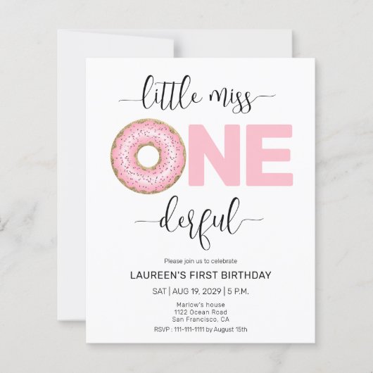 Papier Pink Sweet Little MI 1er Anniversaire Invitations (Devant)