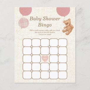 Papier Pink Teddy Bear Baby shower Bingo Jeu