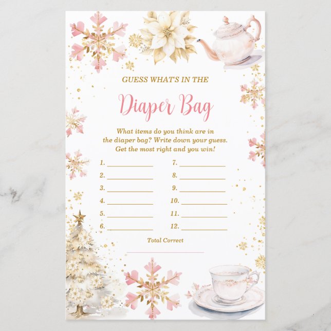 Papier Pink Winter Tea Party What's in Diaper Bag Game (Devant)
