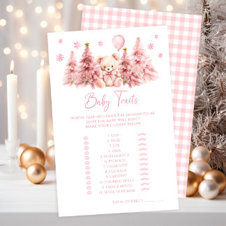 Papier Pink Winter Teddy Bear Baby Traits Shower Game