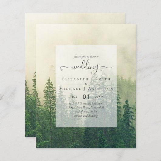 Papier Pins Budget Arbres Misty Forest Mariage vert (Devant / Derrière)