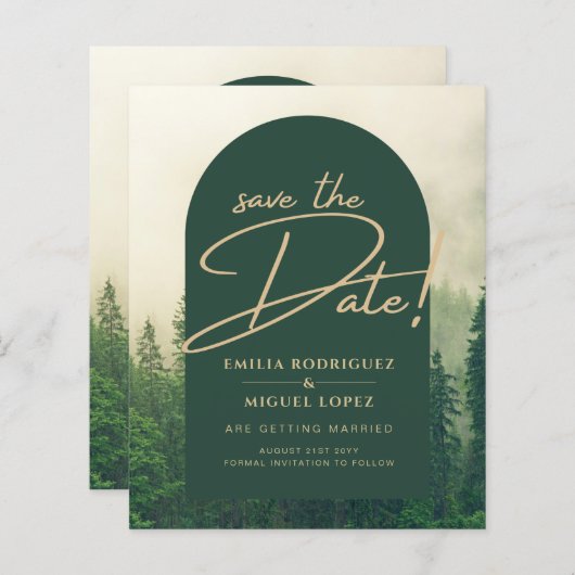 Papier Pins de la forêt verte Mariage SAVE DATE (Devant / Derrière)