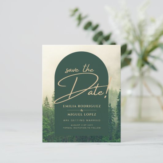 Papier Pins de la forêt verte Mariage SAVE DATE (Debout devant)