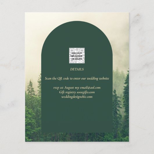 Papier Pins de la forêt verte Mariage SAVE DATE (Dos)